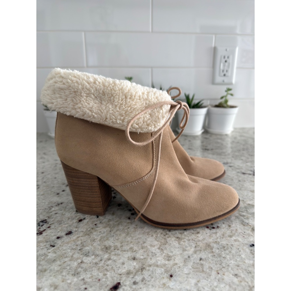 Faryl Robin for Anthropologie Suede Shearling Heeled Boots Size 39 US 8.5–9